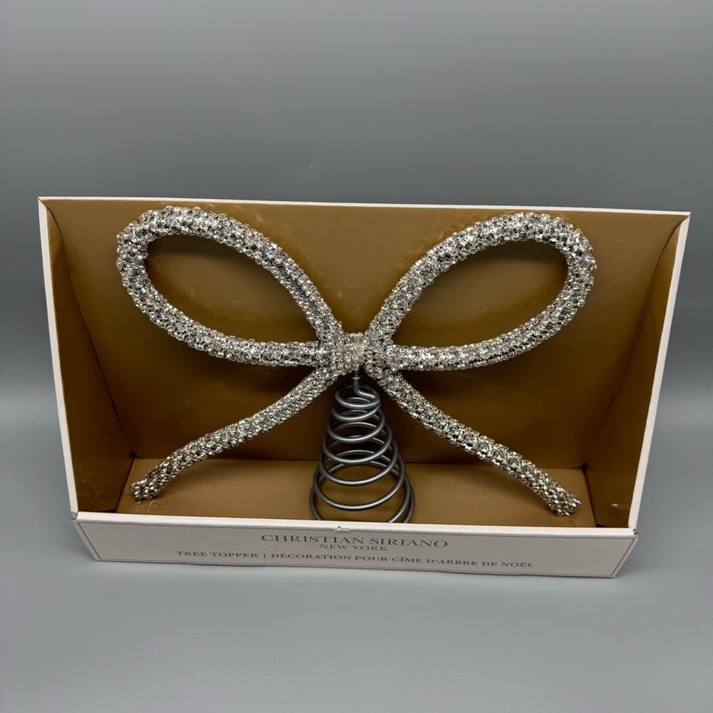 NEW Christian Siriano Silver Rhinestone Bow Ribbon Christmas Tree Topper Bling